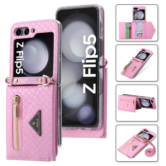Galaxy Z Flip 7 Grid Texture Zipper Wallet