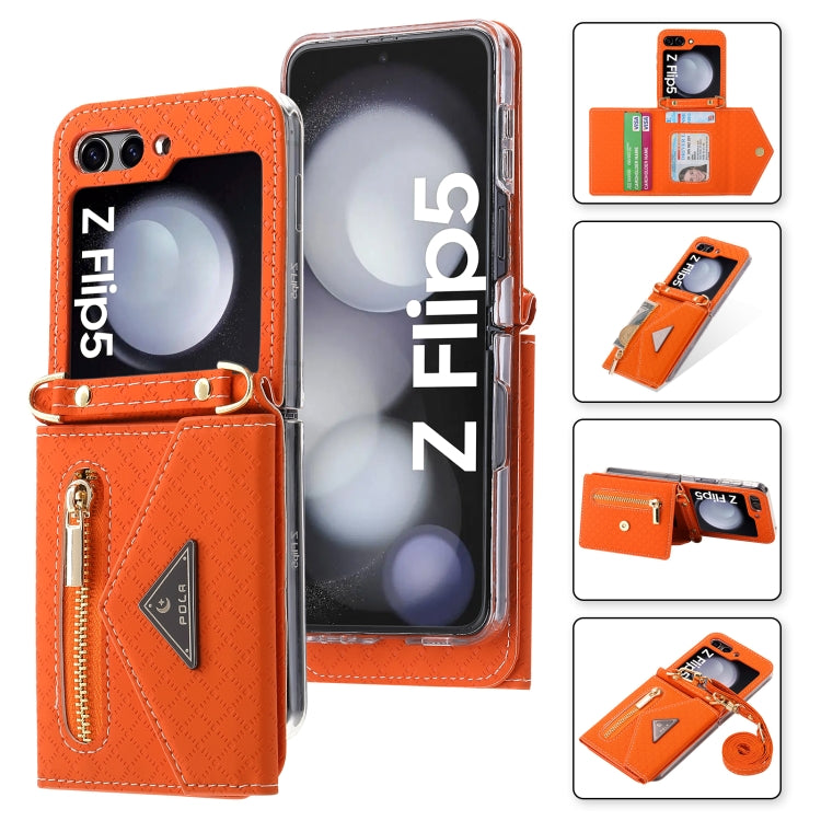 Galaxy Z Flip 5 Grid Texture Zipper Wallet