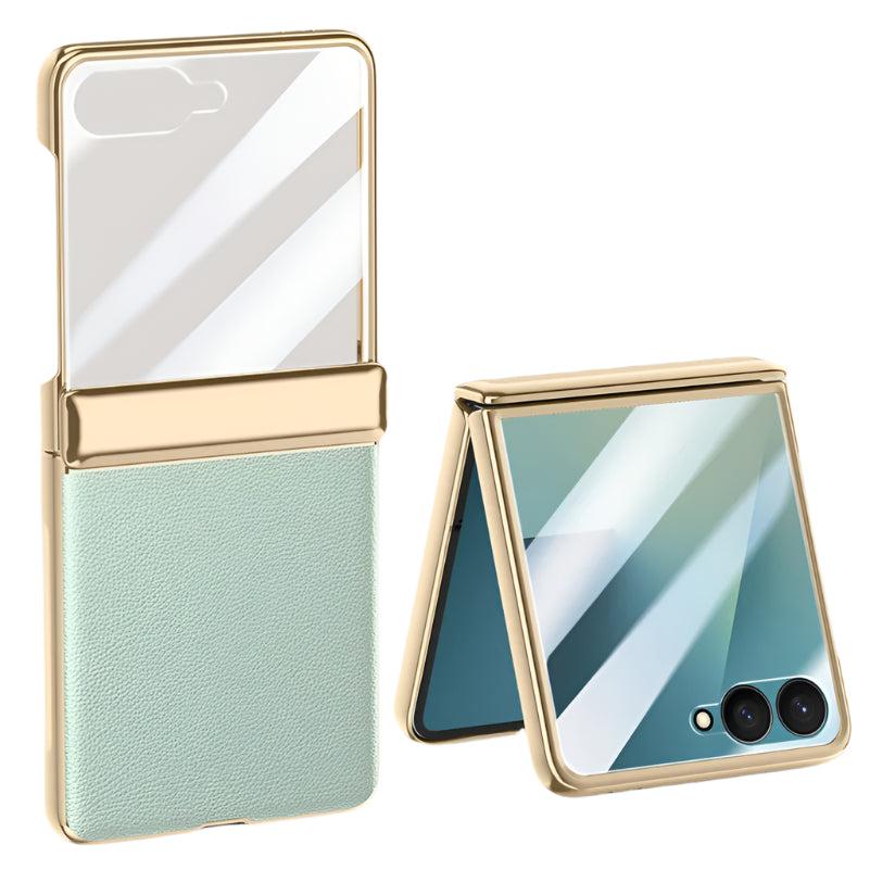 Galaxy Z Flip 7 Leather Hinge Shield Case