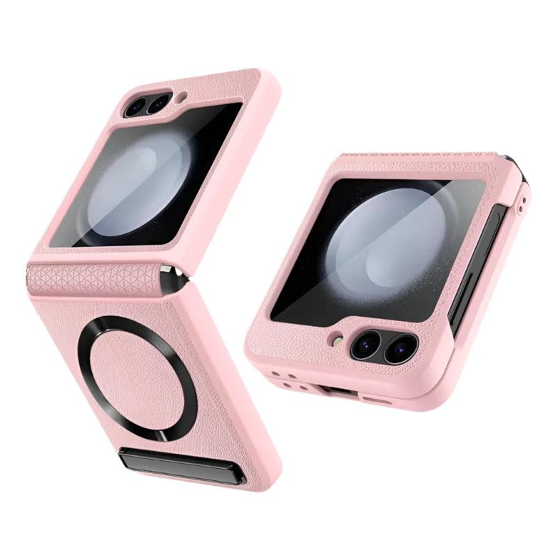 Galaxy Z Flip 6 Leather Magnetic Kickstand Case