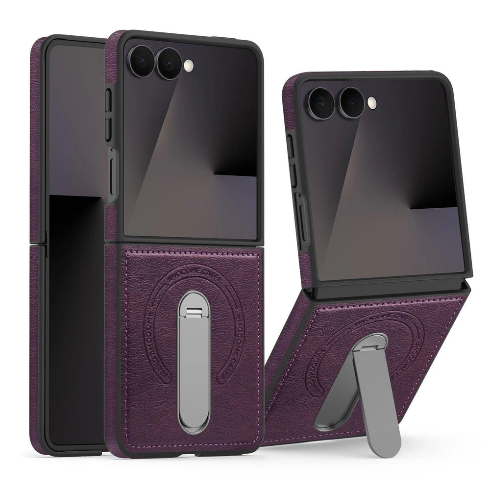 Galaxy Z Flip 7 Leather Kickstand Shield Case