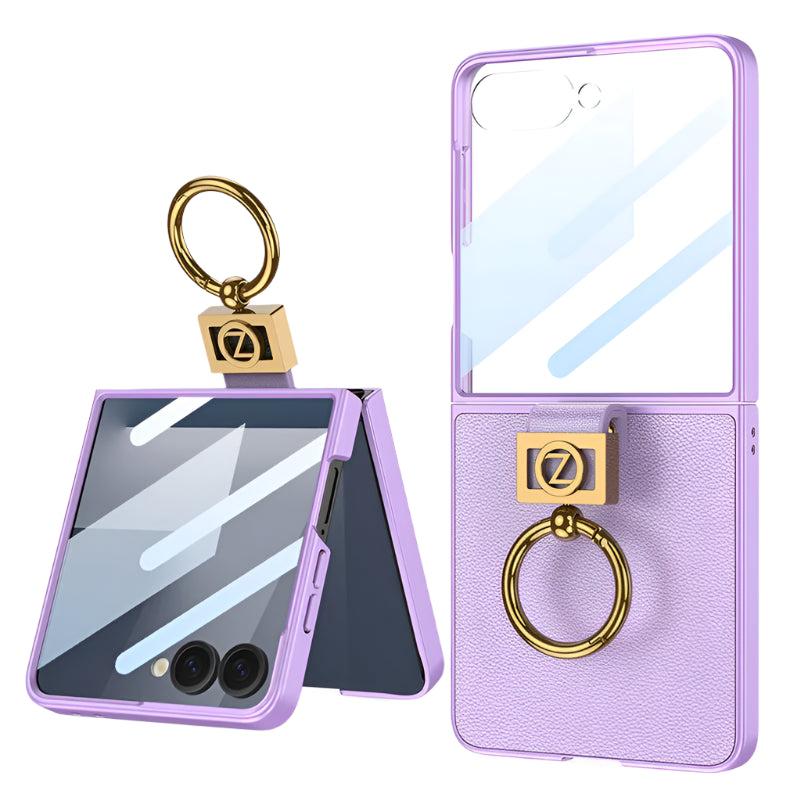 Galaxy Z Flip 7 Leather Ring Stand Case