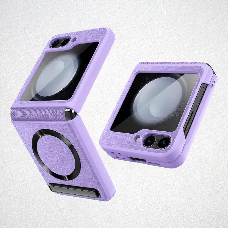Galaxy Z Flip 6 Leather Magnetic Kickstand Case