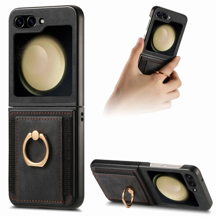 Galaxy Z Flip 5 Retro Skin-Feel Case with Ring & Card