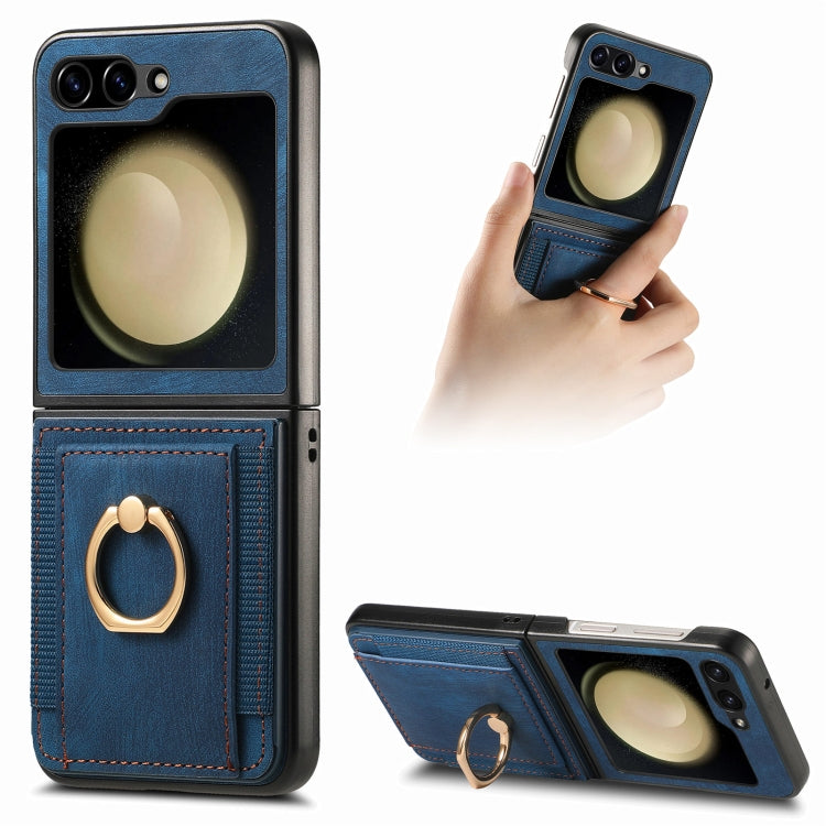 Galaxy Z Flip 5 Retro Skin-Feel Case with Ring & Card
