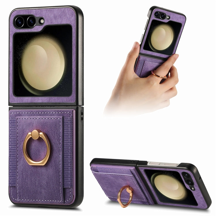 Galaxy Z Flip 5 Retro Skin-Feel Case with Ring & Card