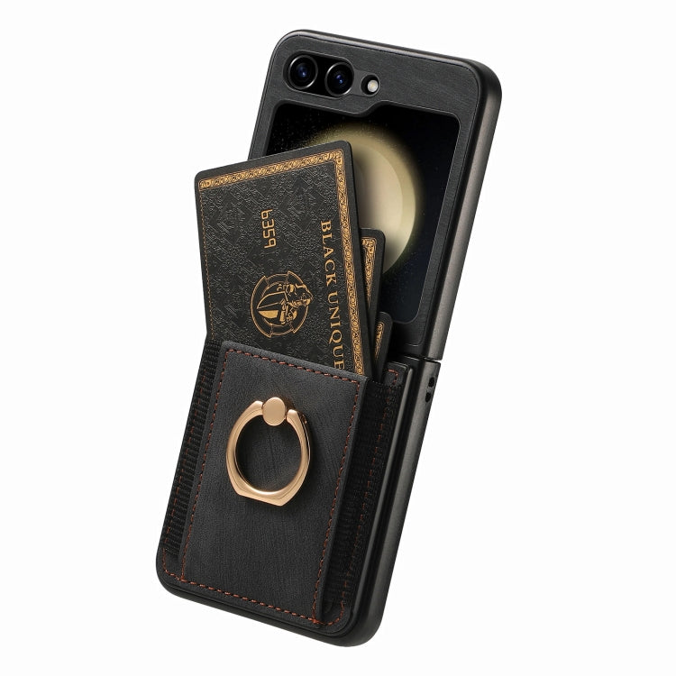 Galaxy Z Flip 6 Retro Skin-Feel Case with Ring & Card Pocket
