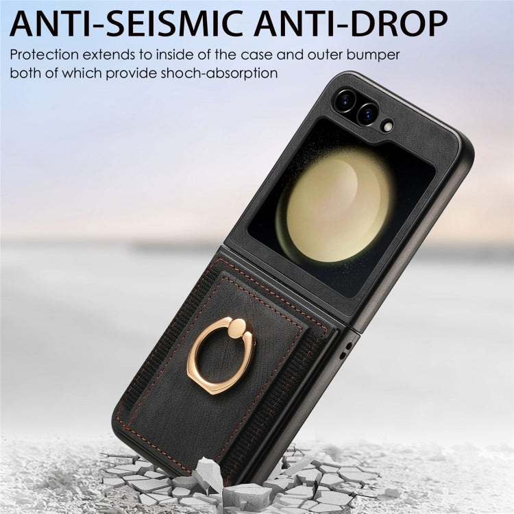 Galaxy Z Flip 6 Retro Skin-Feel Case with Ring & Card Pocket