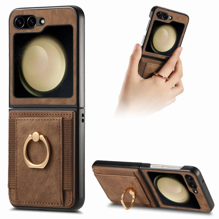 Galaxy Z Flip 6 Retro Skin-Feel Case with Ring & Card Pocket