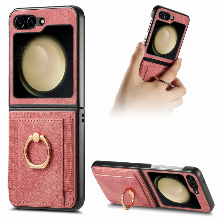 Galaxy Z Flip 6 Retro Skin-Feel Case with Ring & Card Pocket