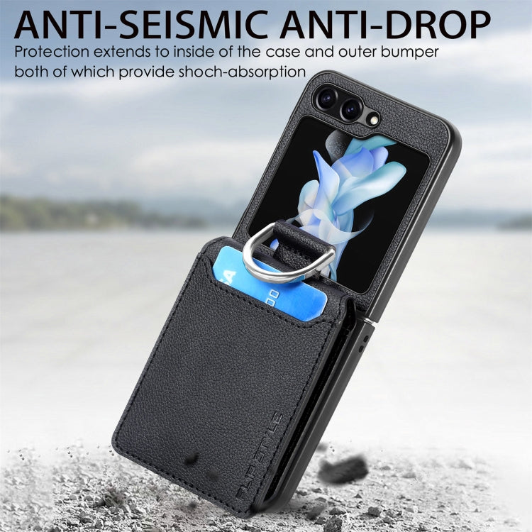 Galaxy Z Flip 6 Litchi Wallet Ring Case
