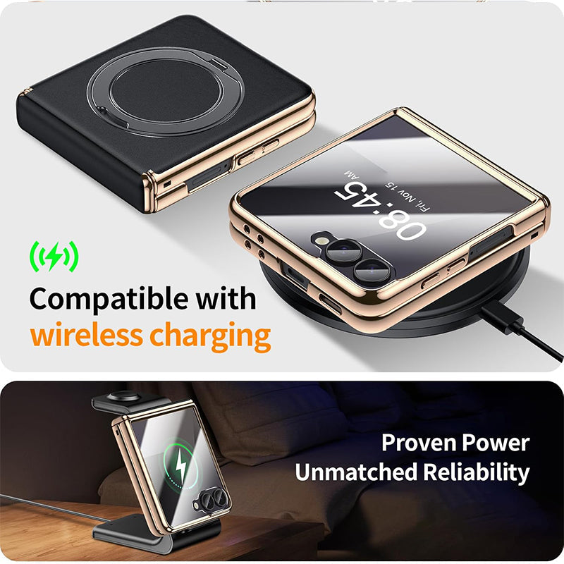 Galaxy Z Flip 7 Luxury MagSafe Leather Hinge Case