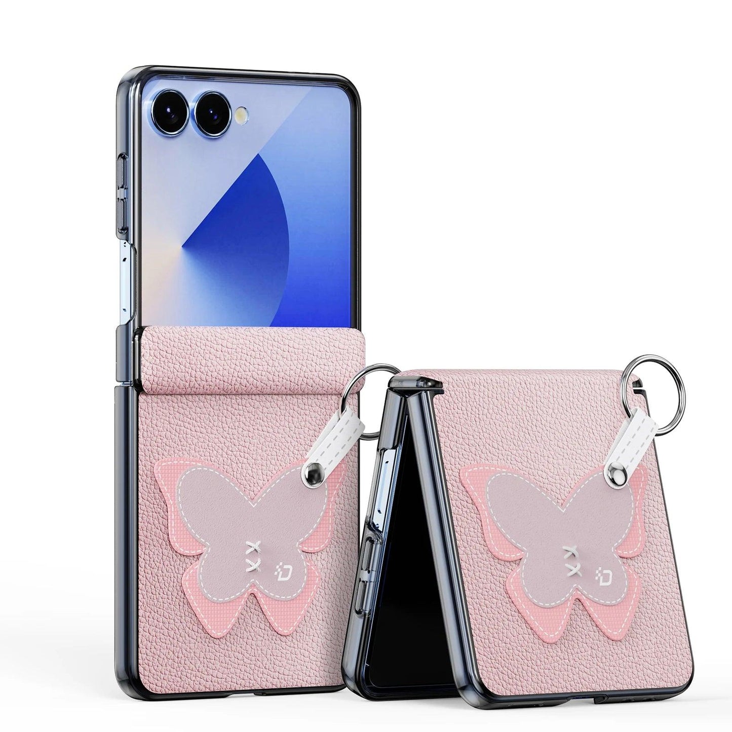 Galaxy Z Flip 7 Leather Ring Case with Heart Strap