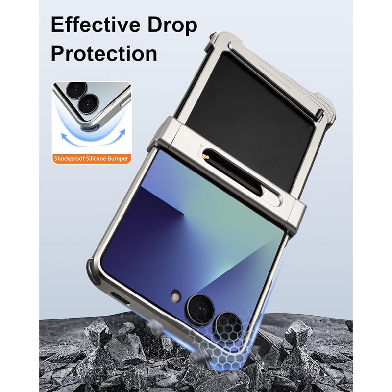 Galaxy Z Flip 7 Metal Frameless Case with Stand & Hinge Guard
