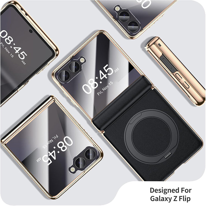 Galaxy Z Flip 7 Luxury MagSafe Leather Hinge Case