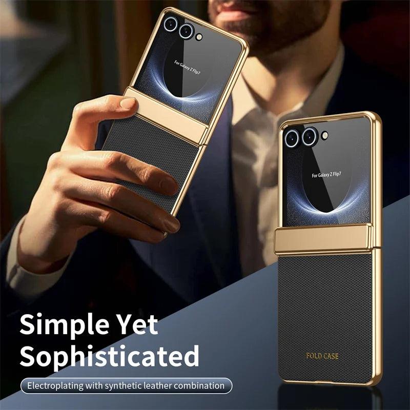 Galaxy Z Flip 8 Luxury Leather Electroplated Hinge Case