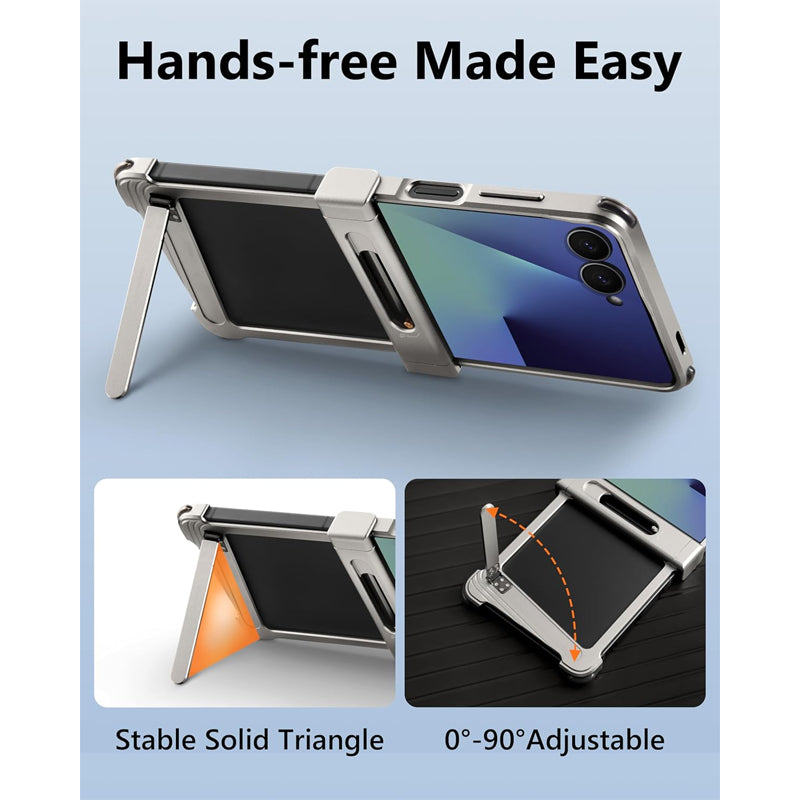 Galaxy Z Flip 7 Metal Frameless Case with Stand & Hinge Guard