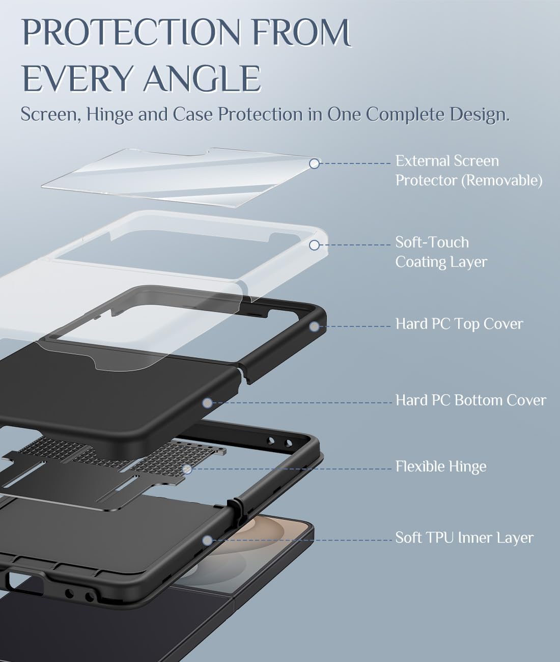 Galaxy Z Flip 6 Case with Hinge Protection & Screen Protector