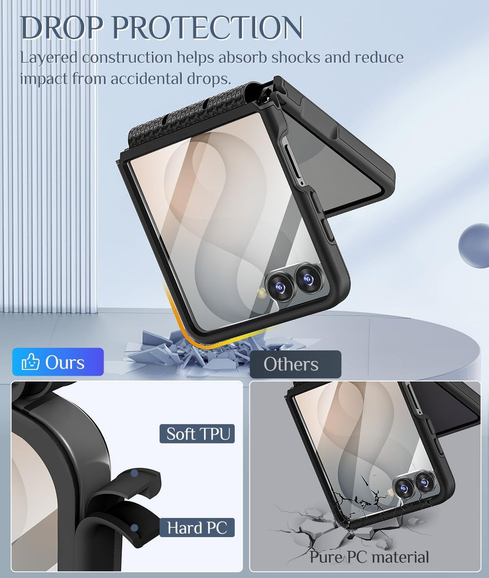 Galaxy Z Flip 6 Case with Hinge Protection & Screen Protector
