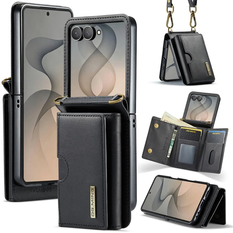 Galaxy Z Flip 6 Wallet Case with Kickstand and Shoulder Strap