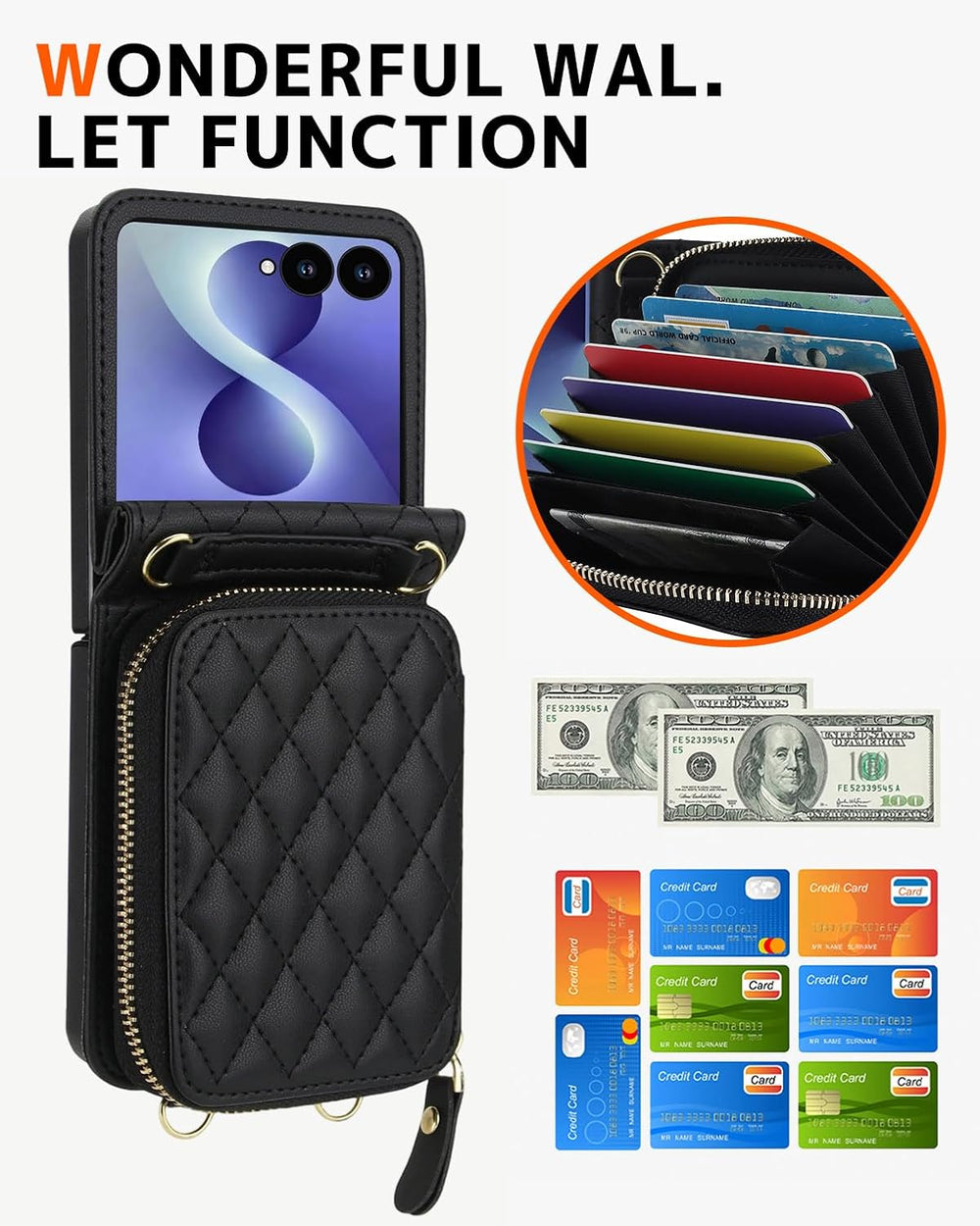 Galaxy Z Flip 6 Leather Case with Detachable Lanyard and Card Holder – View 5