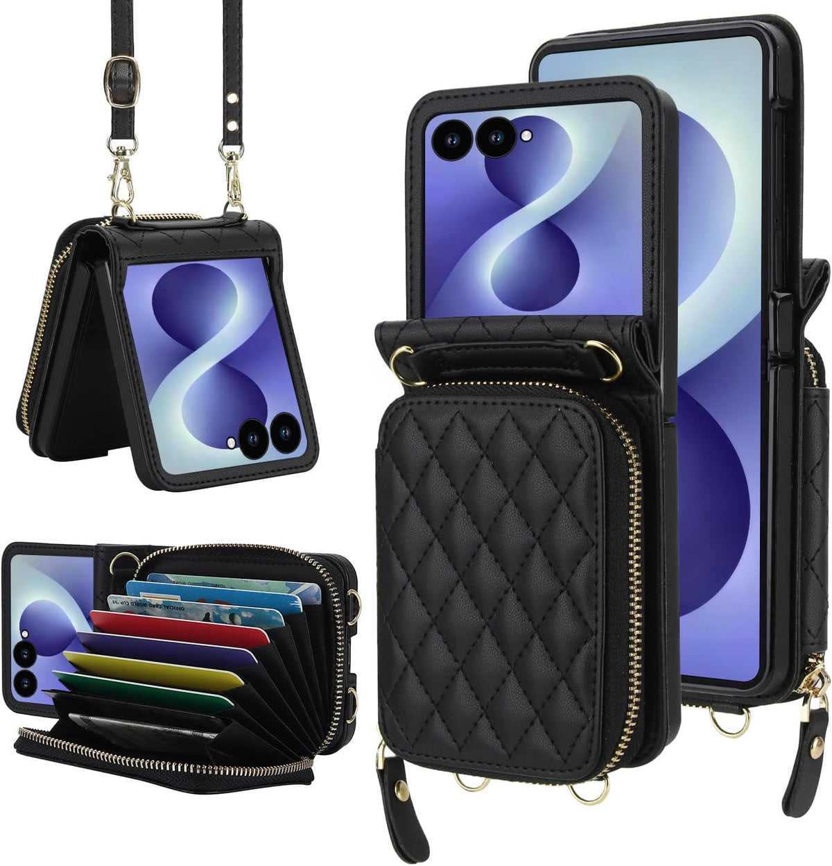 Galaxy Z Flip 6 Leather Case with Detachable Lanyard and Card Holder
