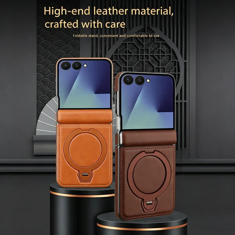 Galaxy Z Flip 6 Magnetic Leather 360° Ring Stand Case – View 10