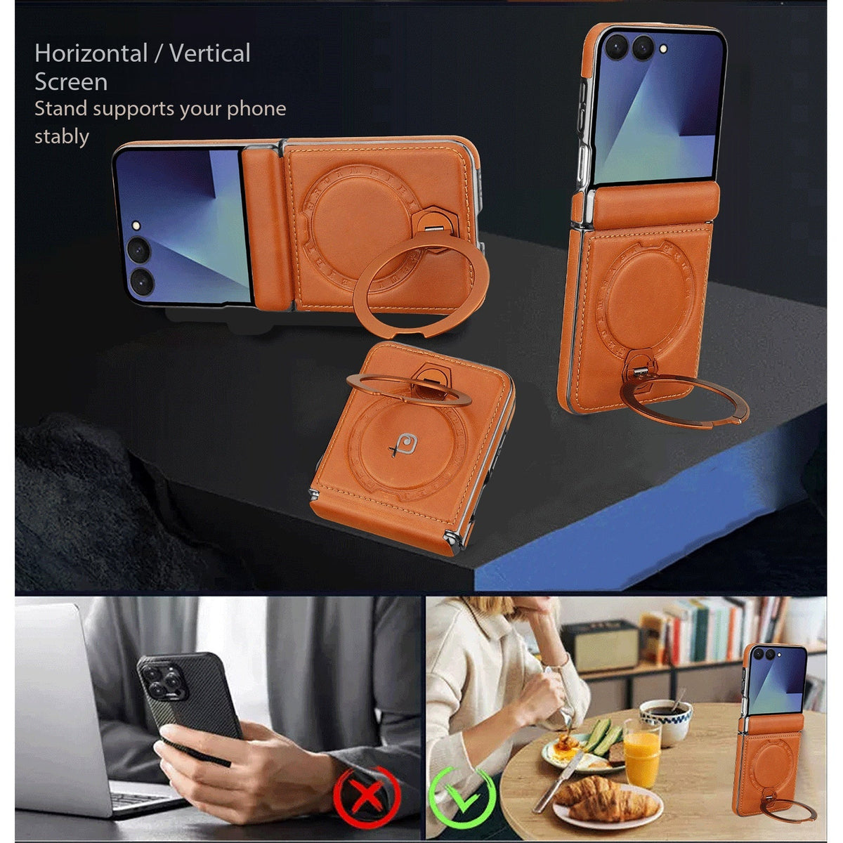 Galaxy Z Flip 6 Magnetic Leather 360° Ring Stand Case – View 11