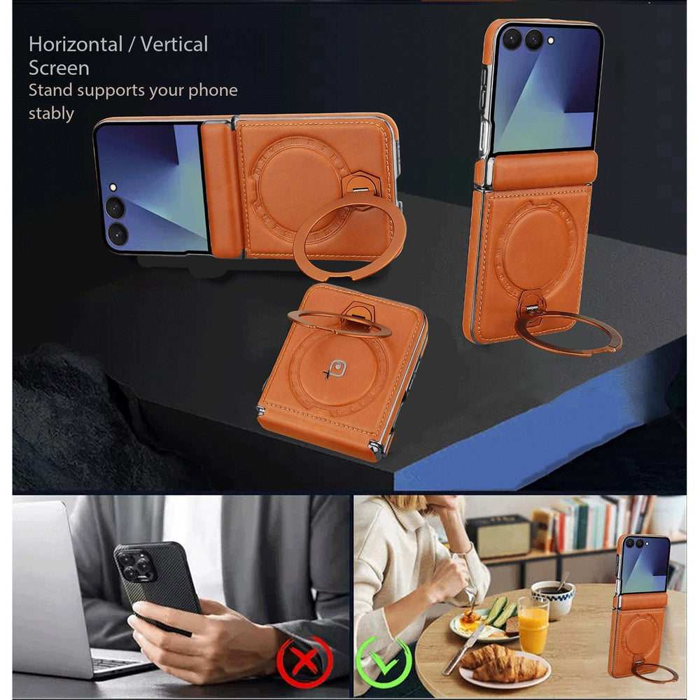 Galaxy Z Flip 6 Magnetic Leather 360° Ring Stand Case – View 11
