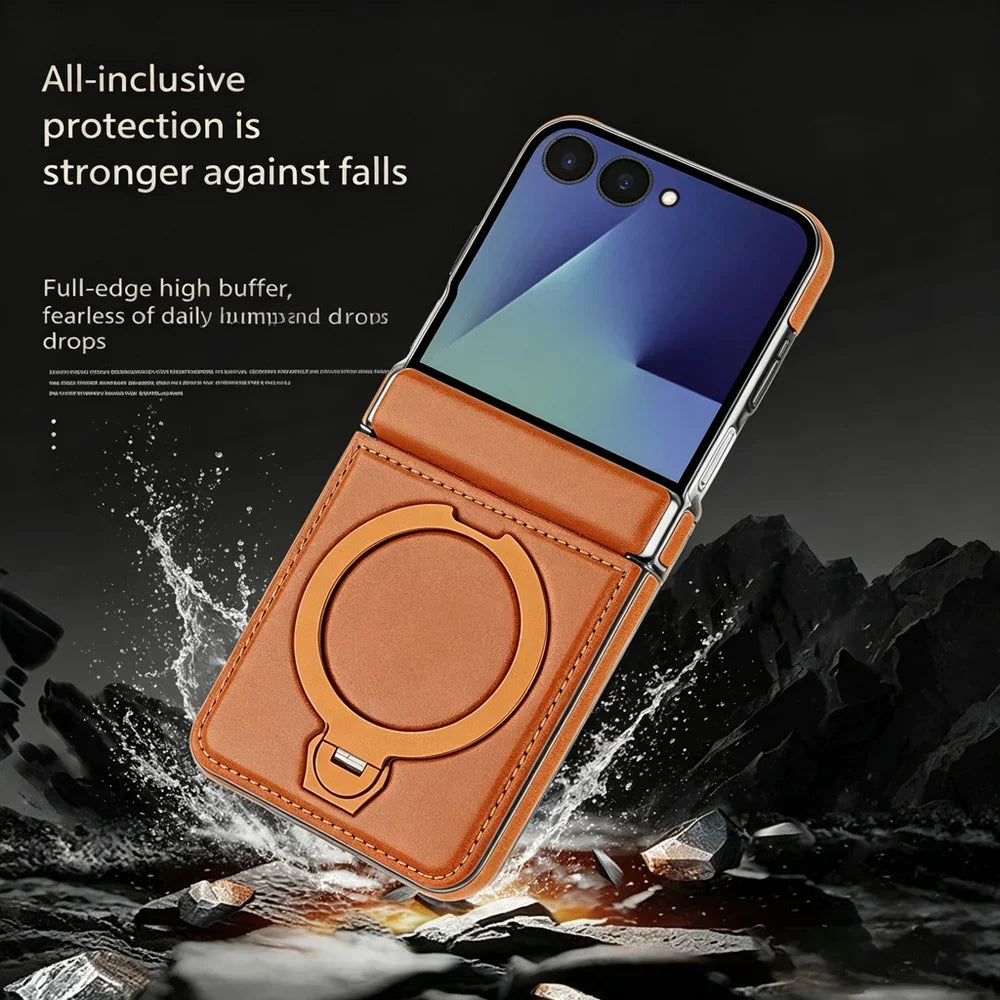 Galaxy Z Flip 6 Magnetic Leather 360° Ring Stand Case – View 12