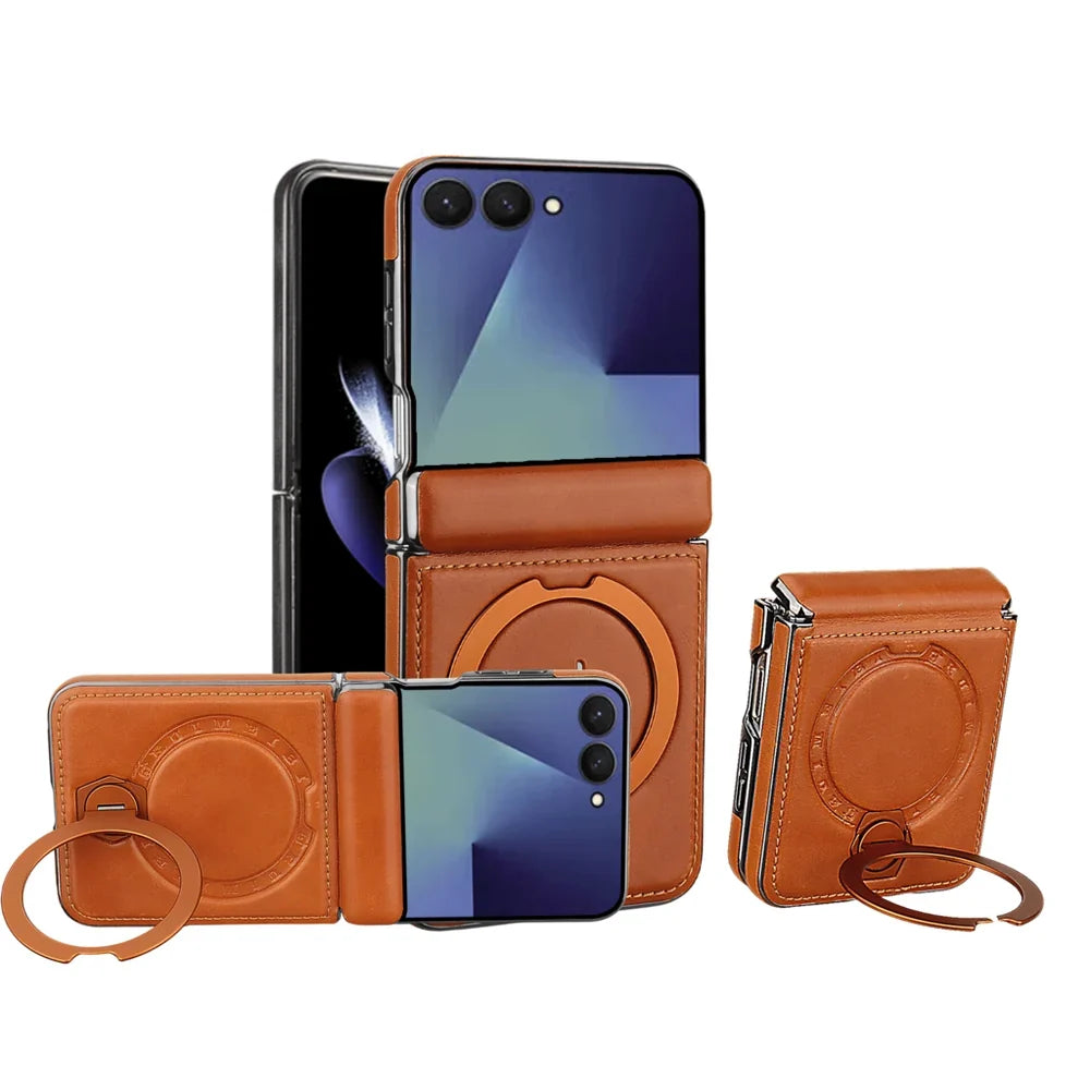 Galaxy Z Flip 6 Magnetic Leather 360° Ring Stand Case – View 2