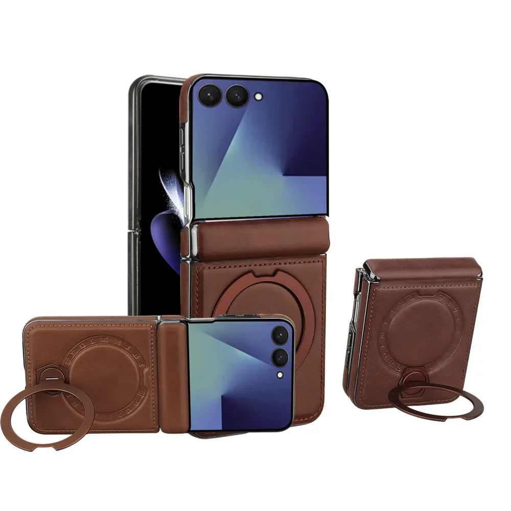 Galaxy Z Flip 6 Magnetic Leather 360° Ring Stand Case – View 3