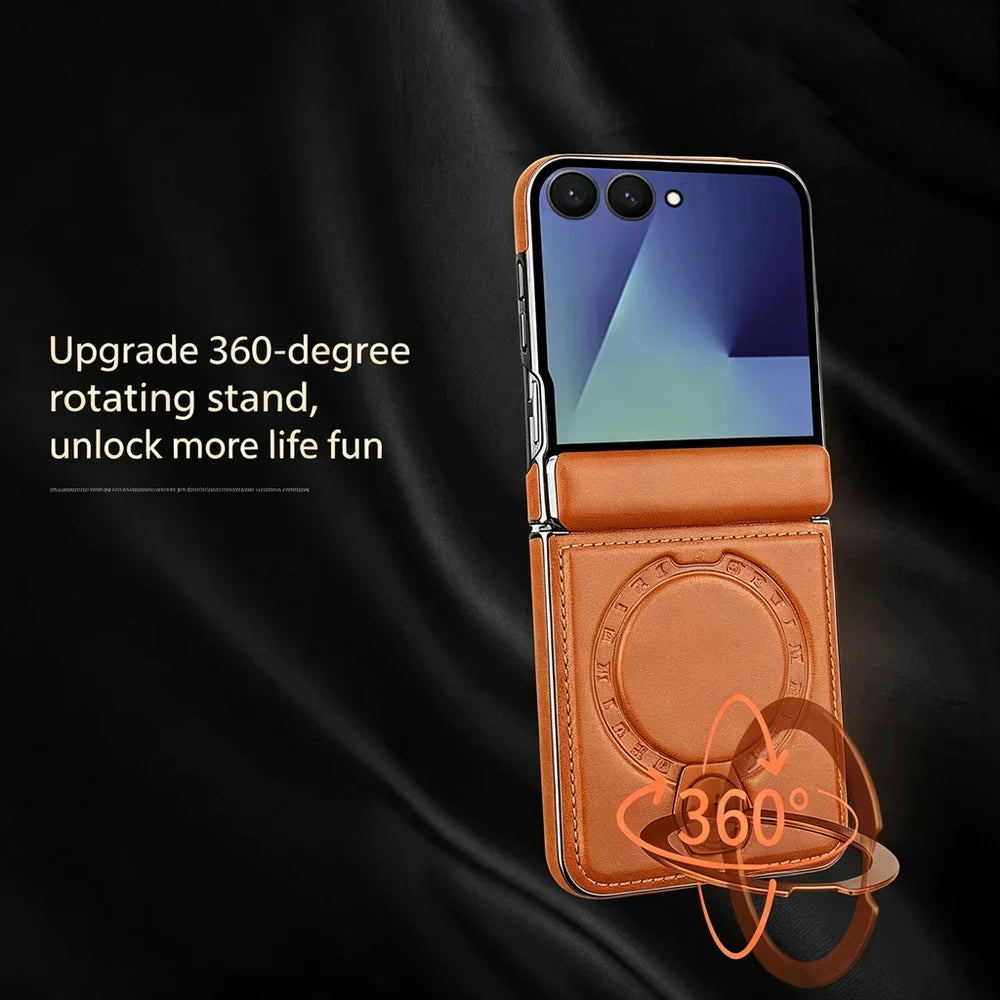 Galaxy Z Flip 6 Magnetic Leather 360° Ring Stand Case – View 8