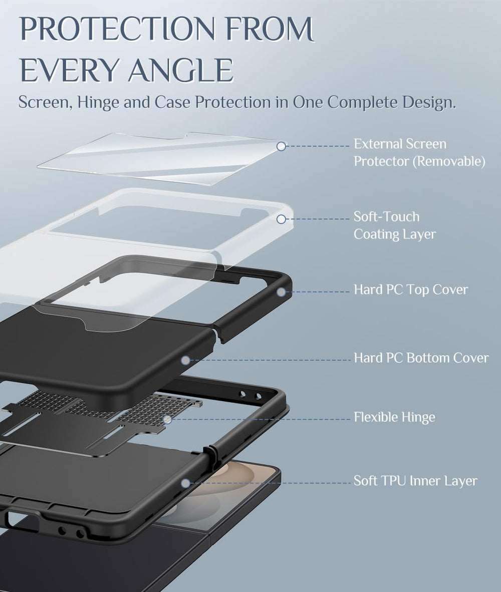 Galaxy Z Flip 7 Case with Hinge Protection & Screen Protector