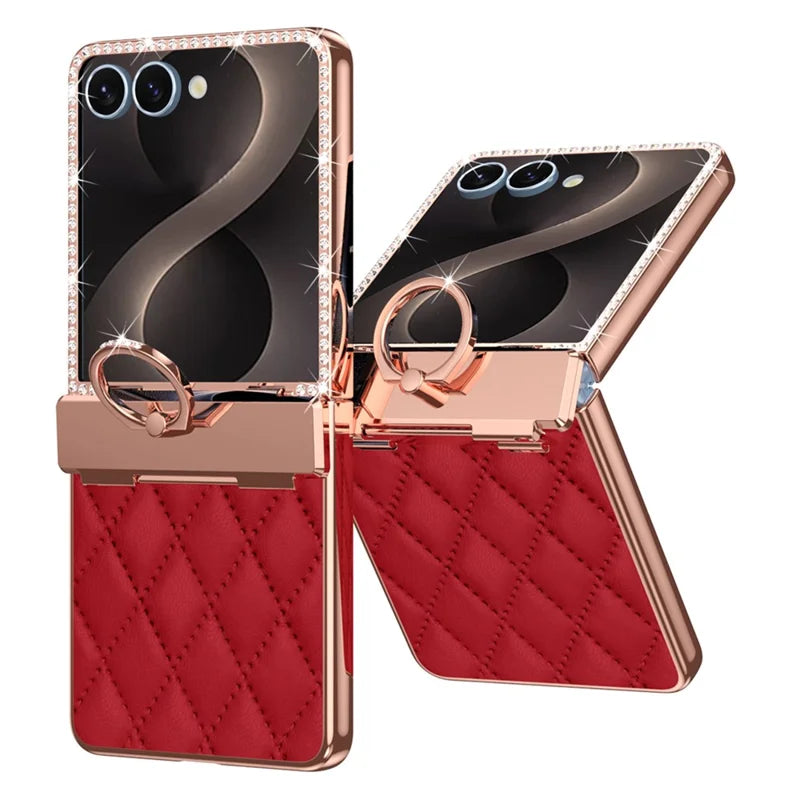 Galaxy Z Flip 7 Diamond Quilted Leather Case with Ring Holder – View 2