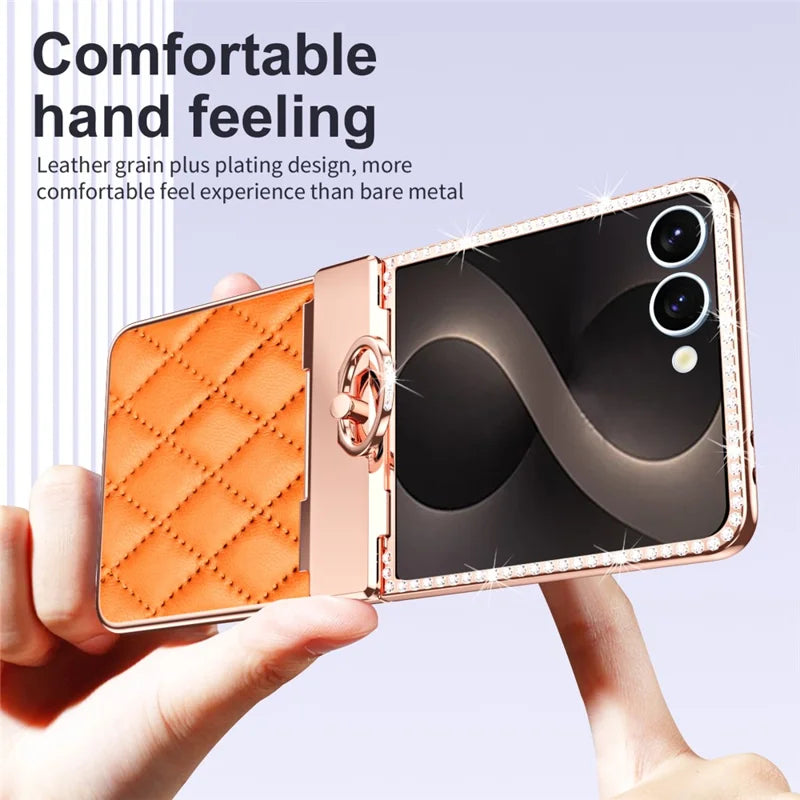 Galaxy Z Flip 7 Diamond Quilted Leather Case with Ring Holder – View 6