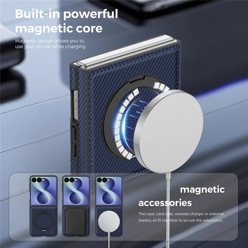 Galaxy Z Flip 7 Magnetic Kickstand Case with Carbon Fiber Texture – View 13