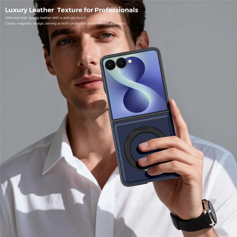 Galaxy Z Flip 7 Magnetic Kickstand Case with Carbon Fiber Texture – View 14