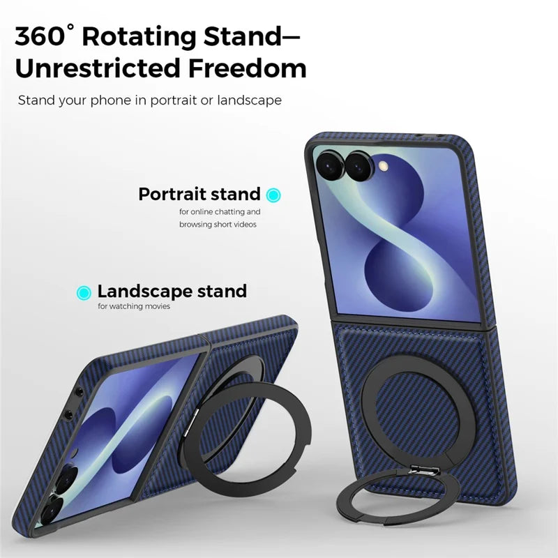 Galaxy Z Flip 7 Magnetic Kickstand Case with Carbon Fiber Texture – View 15