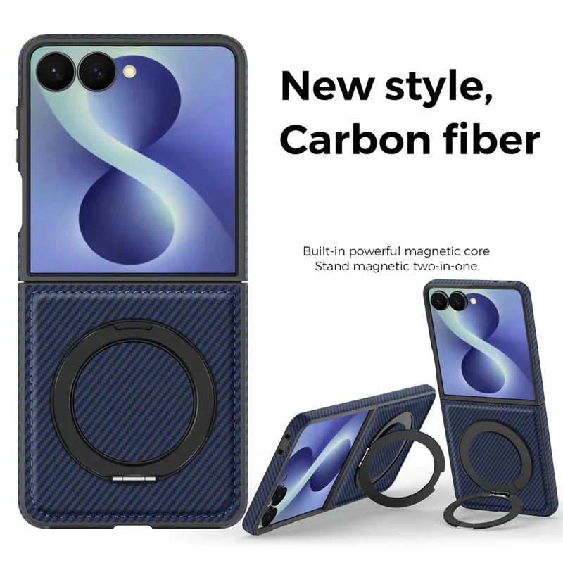 Galaxy Z Flip 7 Magnetic Kickstand Case with Carbon Fiber Texture – View 9