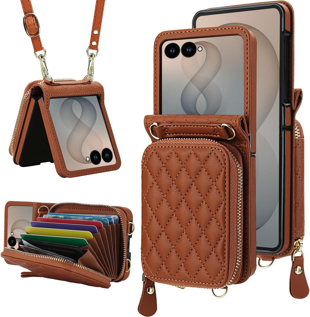 Galaxy Z Flip 7 Leather Case with Detachable Lanyard and Card Holder – View 2