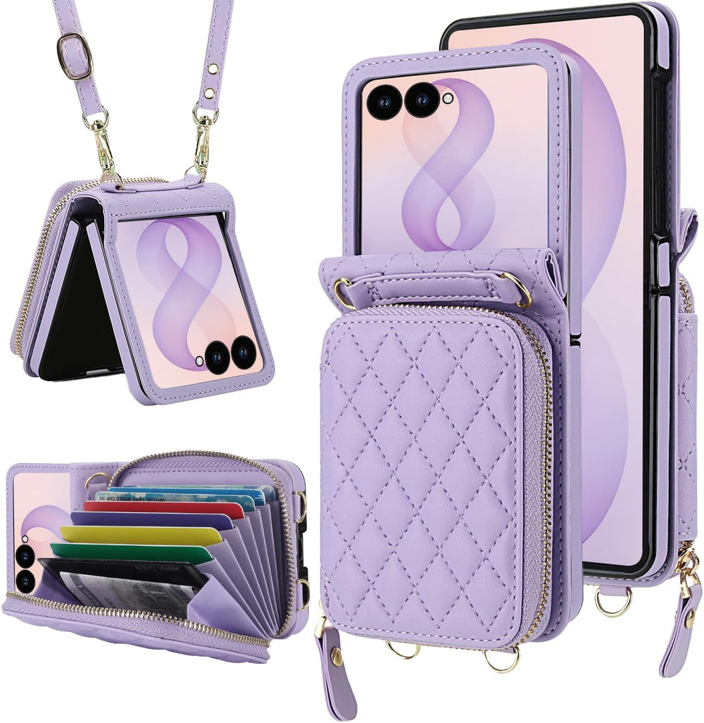 Galaxy Z Flip 7 Leather Case with Detachable Lanyard and Card Holder – View 3
