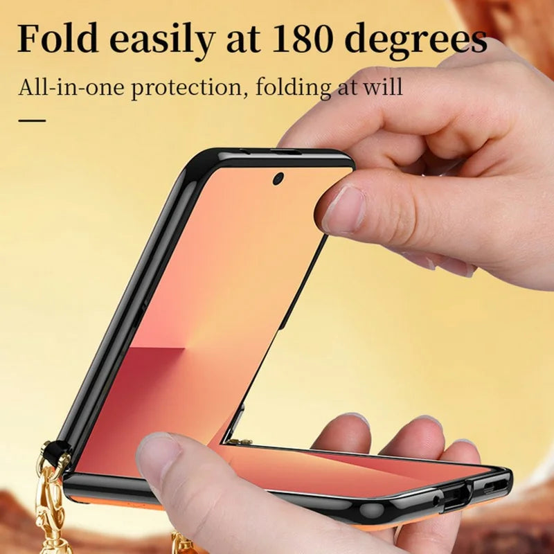 Galaxy Z Flip 7 Leather Case with Crossbody Shoulder Strap – View 7