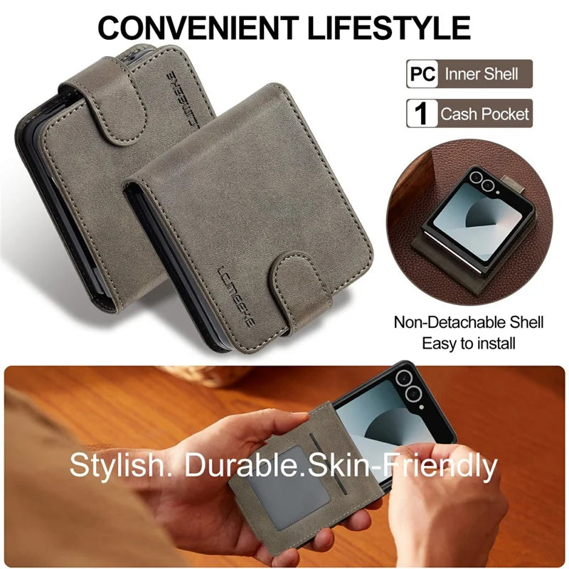Galaxy Z Flip 8 Calf Texture Leather Case with Wallet Kickstand – View 11