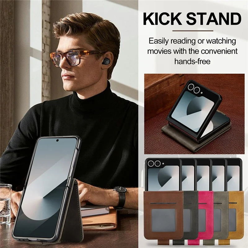 Galaxy Z Flip 8 Calf Texture Leather Case with Wallet Kickstand – View 12