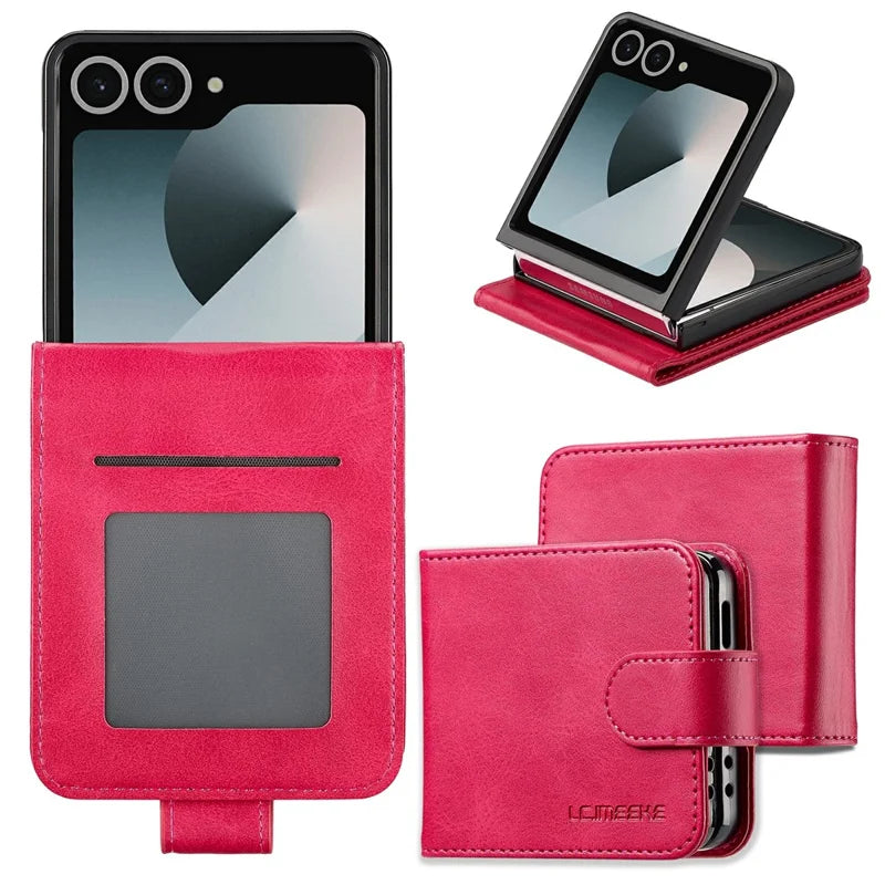 Galaxy Z Flip 8 Calf Texture Leather Case with Wallet Kickstand – View 2
