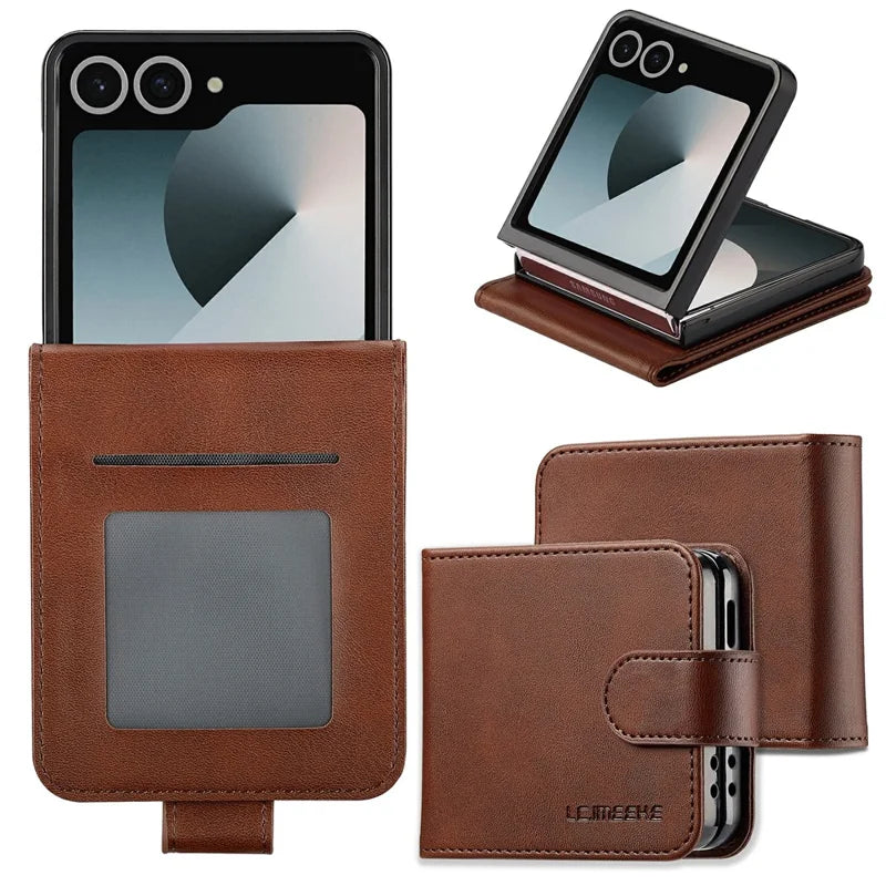 Galaxy Z Flip 8 Calf Texture Leather Case with Wallet Kickstand – View 4