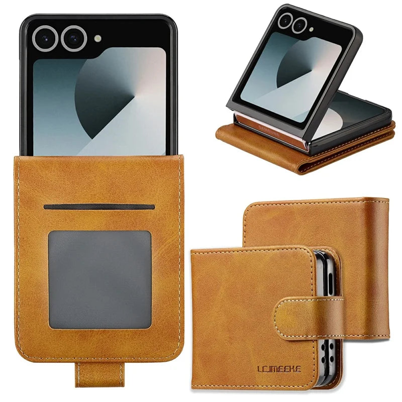 Galaxy Z Flip 8 Calf Texture Leather Case with Wallet Kickstand – View 5