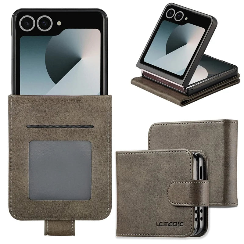 Galaxy Z Flip 8 Calf Texture Leather Case with Wallet Kickstand