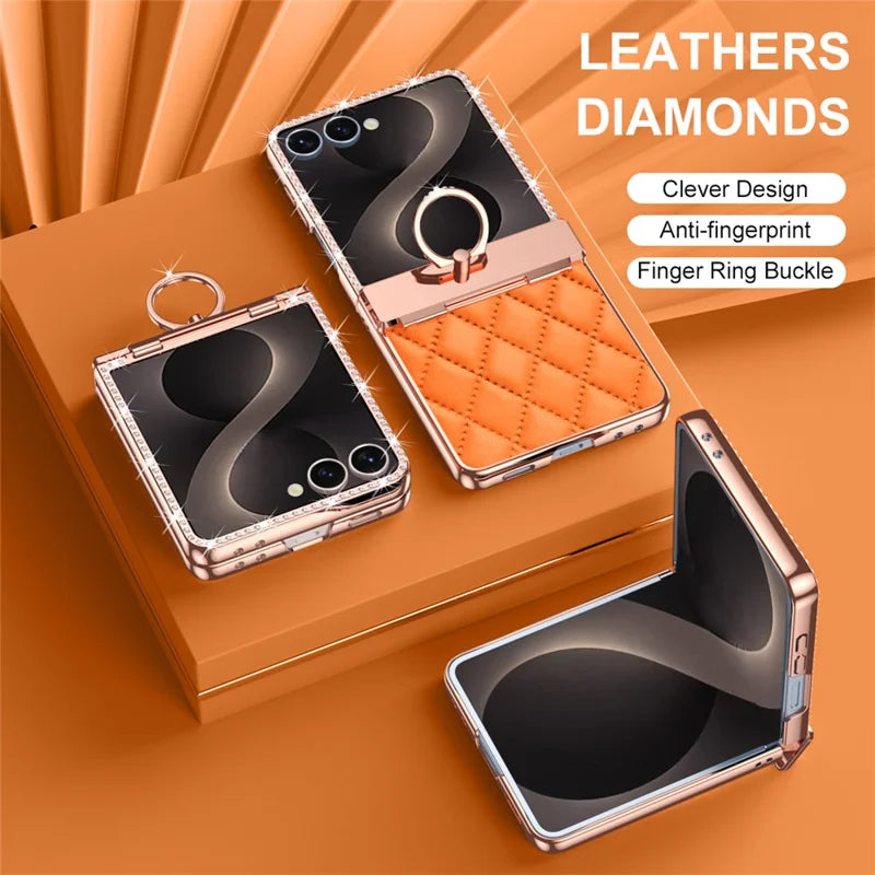 Galaxy Z Flip 8 Diamond Quilted Leather Case with Ring Holder – View 11